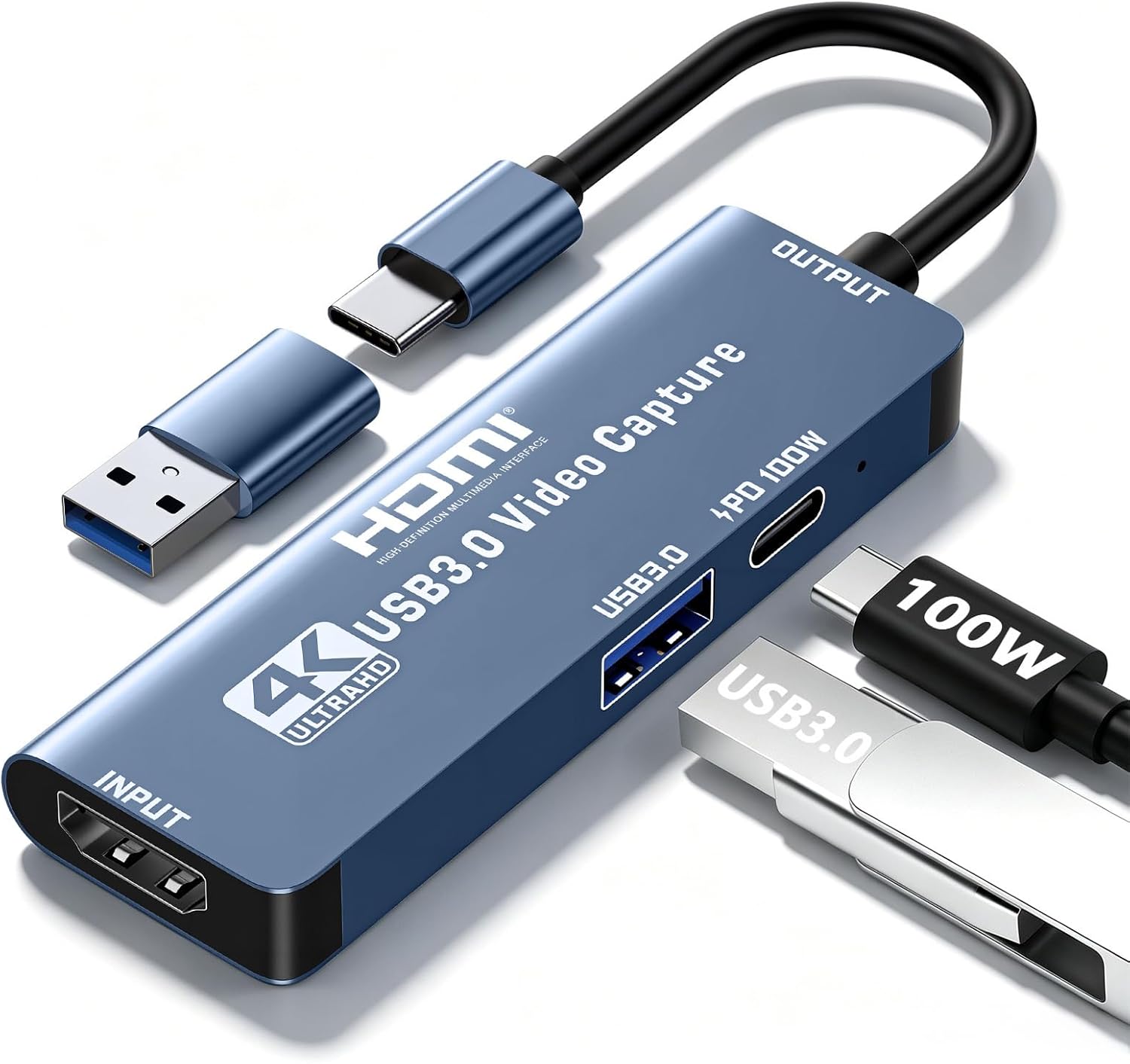 HDMI Video Capture Card 4K Recording 1080P 60FPS Output HDMI to USB A/C Capture Device for Quest 3, PS5/4, Switch2/1, Camera, Xbox, Tablet, PC, OBS, MacOS/Windows, Plug & Play