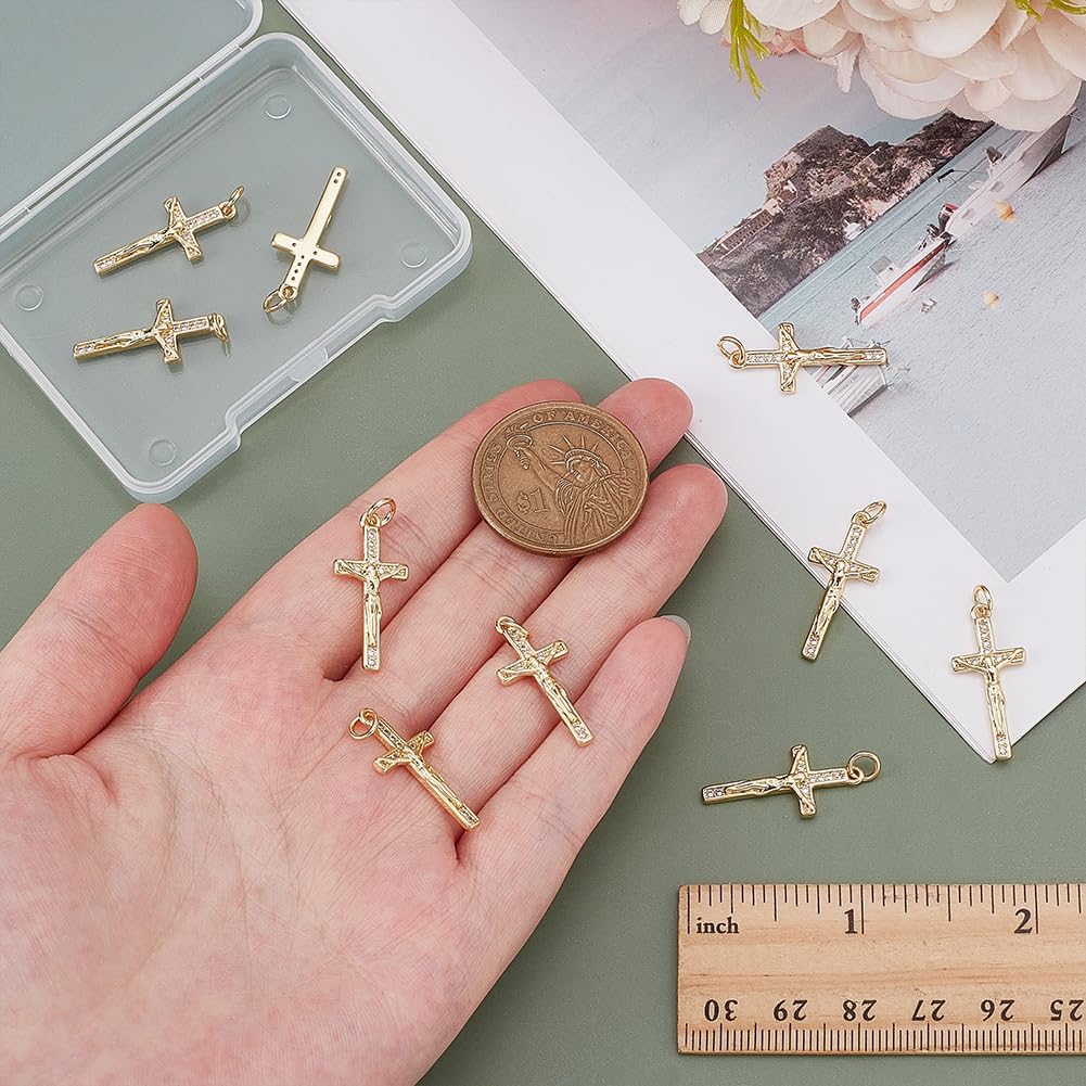 PH PandaHall 10pcs 18k Gold Plated Cubic Zirconia Cross Charms Rosary Making Supplies Western Jewelry Charms for Handmade Bracelets Necklaces Christmas Birthday Decoration - Image 3
