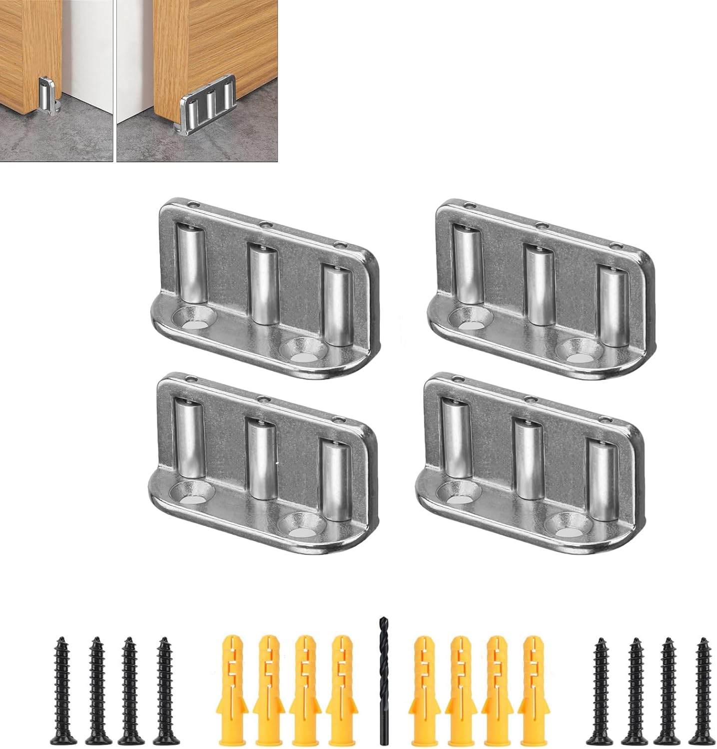 4 Pack Sliding Barn Door Floor Guide, Barn Door Adjustable Roller, Wall Mount System, Flush Bottom Sliding Gate Hardware, Durable Steel Floor Track, Easy to Install
