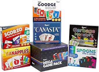 Regal Games Fun Card Games Set for Adults - Canasta, Spoons and a Spork, Garbage Monsters, ScorZo, The Goodge Rules, and Banapples Decks - Fun & Travel Playing Cards for Family Game Night