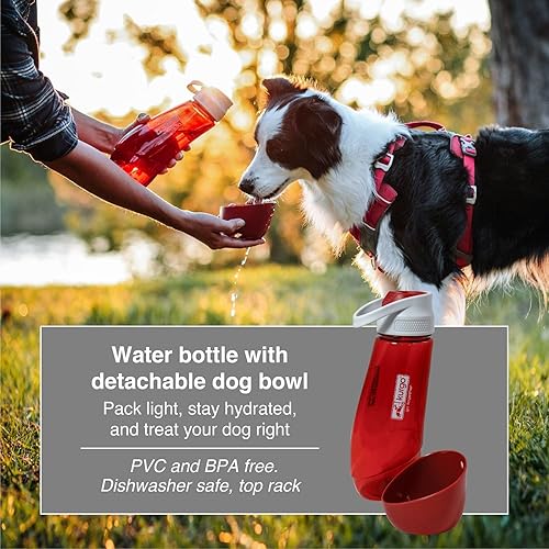 Miniatura 2 de Kurgo Gourd (TM) Botella de agua para perros de viaje y dispensador de agua para perros, color rojo granero