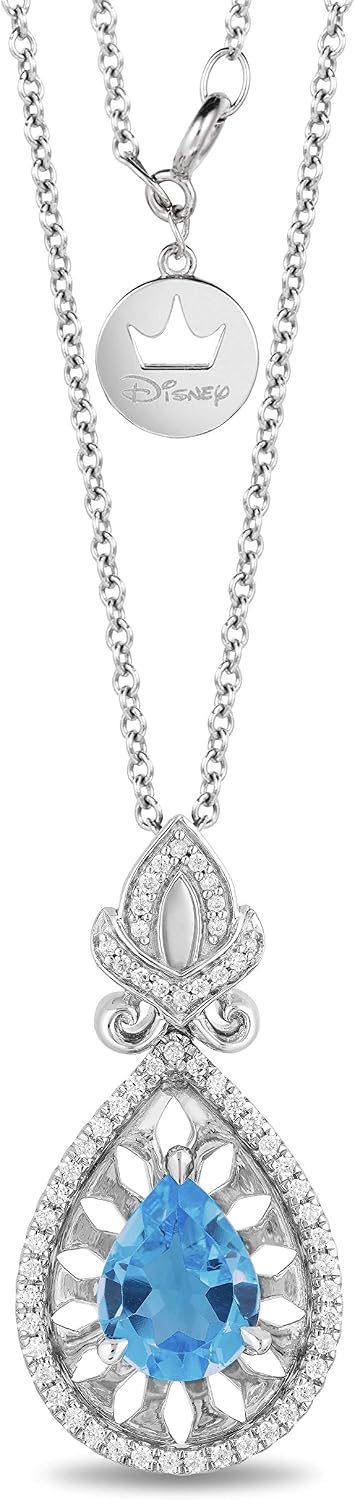 Jewelili Enchanted Disney Fine Jewelry Sterling Silver with 1/5 CTTW Diamonds Jasmine's Aladdin Cave Of Wonders Pendant