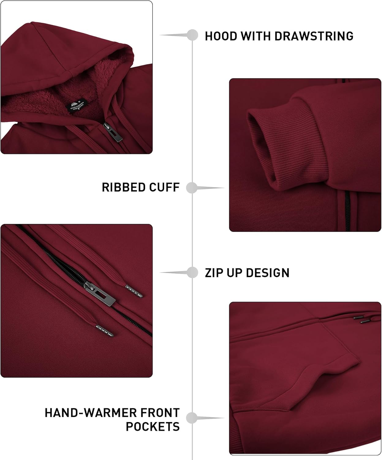 ZITY Men's Zip Up Hoodie Heavyweight Winter Sweatshirt Fleece Sherpa Lined Warm Jacket - Image 4