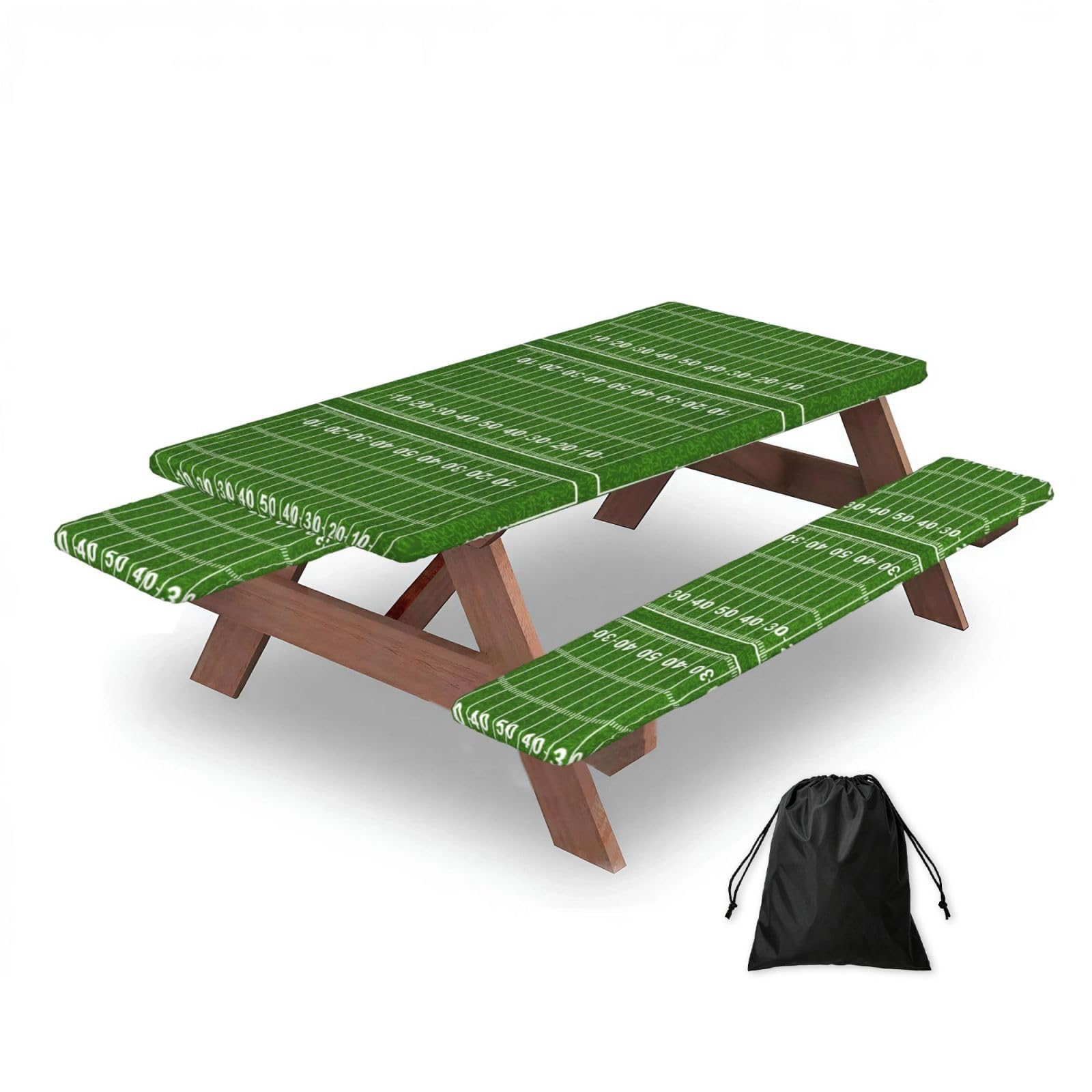 Dopklna As Picture Football Field, Picnic Table Cover With Bench Covers -Waterproof Elastic Fitted Tablecloth For Garden Camping Patio 76X152cm