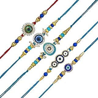 perpetual Rakhi for Brother And Bhabhi Eco Friendly Evil Eye Shape Rakhi Bracelet And Rakhi For Brother Set of 5