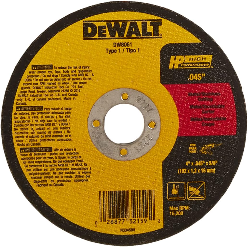 DEWALT DW8061 4-Inch by .045-Inch by 5/8-Inch A60T Abrasive Metal/INOX Cutting Wheel