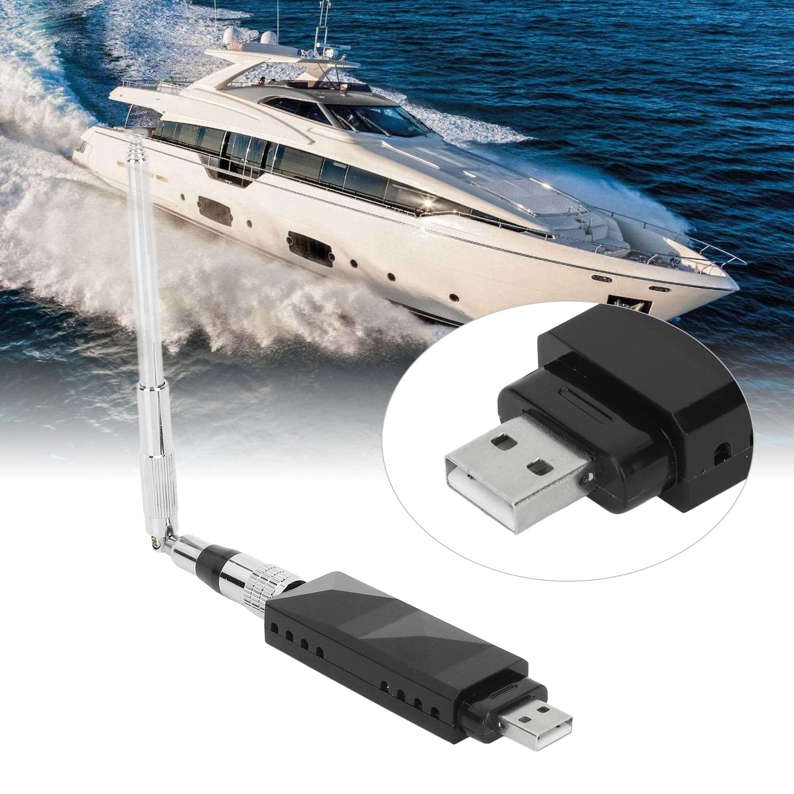 Ricevitore AIS per Barca Marina, Ricevitore AIS a Doppio Canale Uscita USB con Antenna Portatile Pieghevole in Acciaio Inossidabile