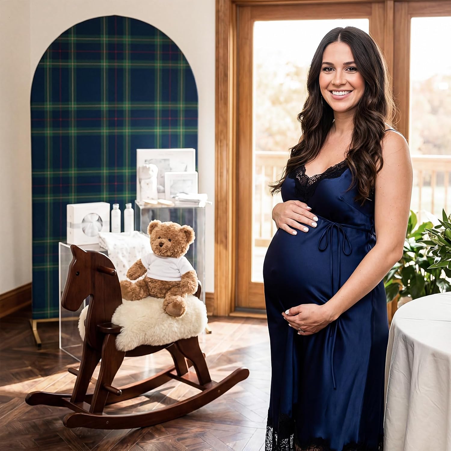 3 Pcs Tartan Arch Backdrop Cover Buffalo Plaid Baby Shower Photo Background image 4
