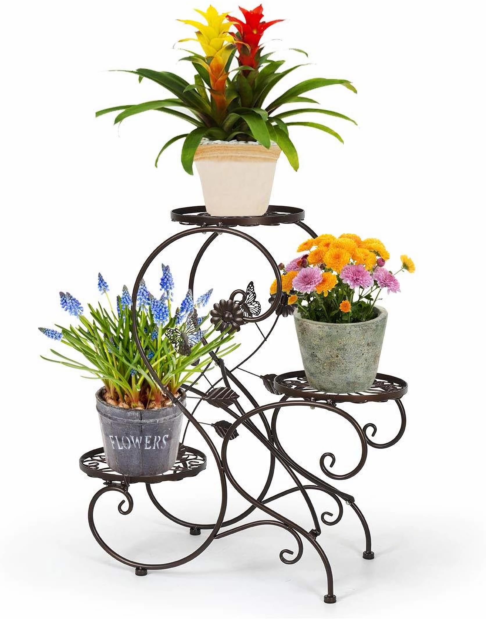 HLC 3 Tier Tall Plant Stand Outdoor Flower Stand Flower Pot Holder Display for Patio Garden Corner Balcony Living Room