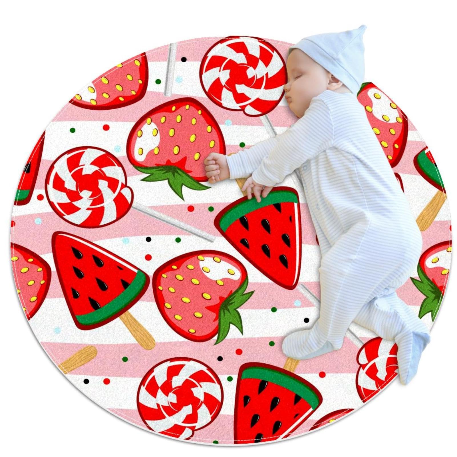Tapis de bain antidérapant rond motif pastèque et camomille pour sortie de douche