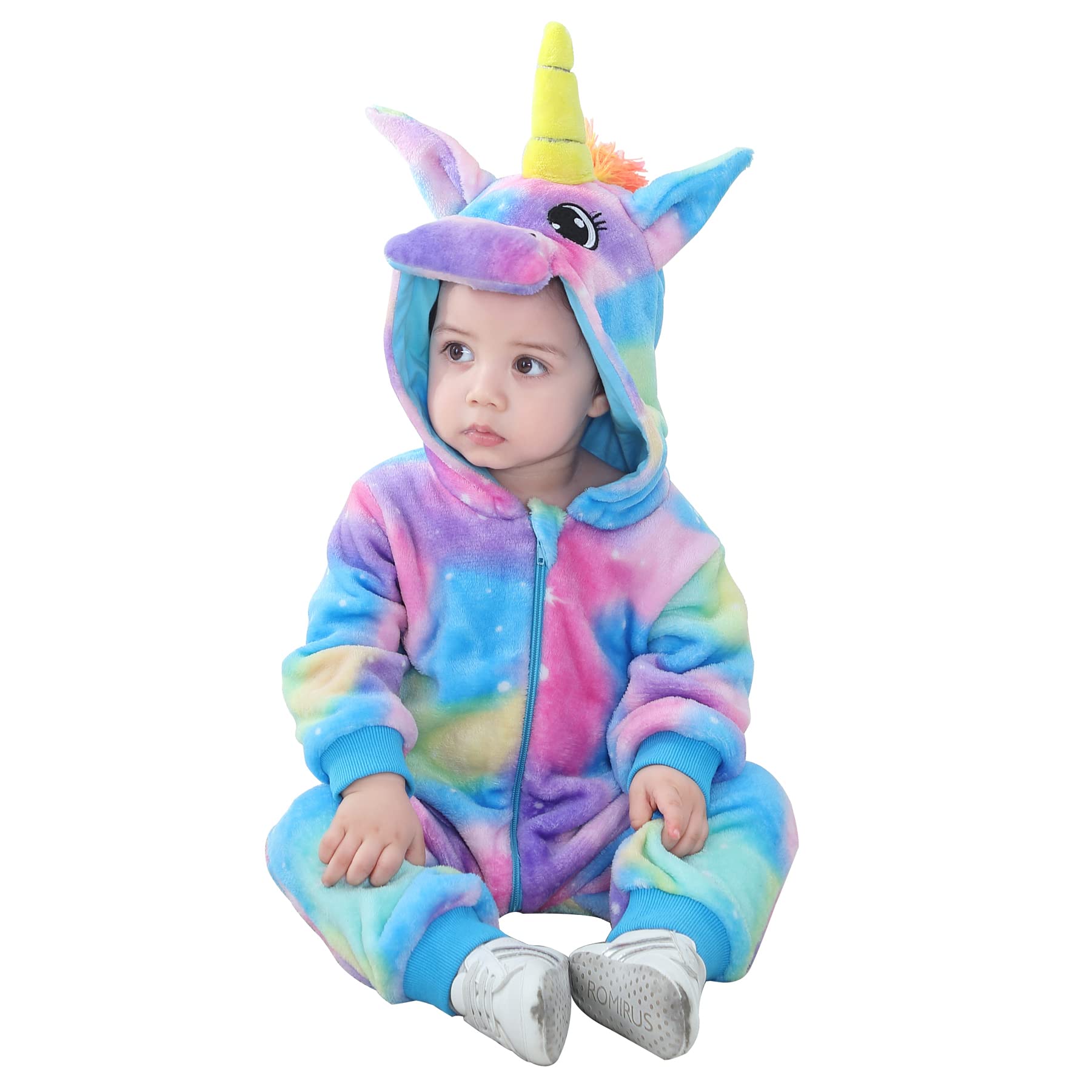 Doladola Men's Multicolor Unicorn Baby Boys Girls Flannel Animal Hooded Unicorn Rompers Toddler's Jumpsuits Infant Outfit(3 Months,)