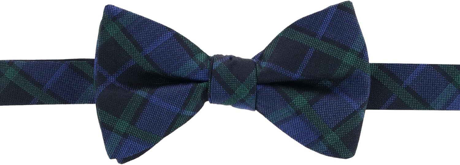 Trafalgar Men's Ives Green and Navy Blackwatch Plaid Silk Bow Tie