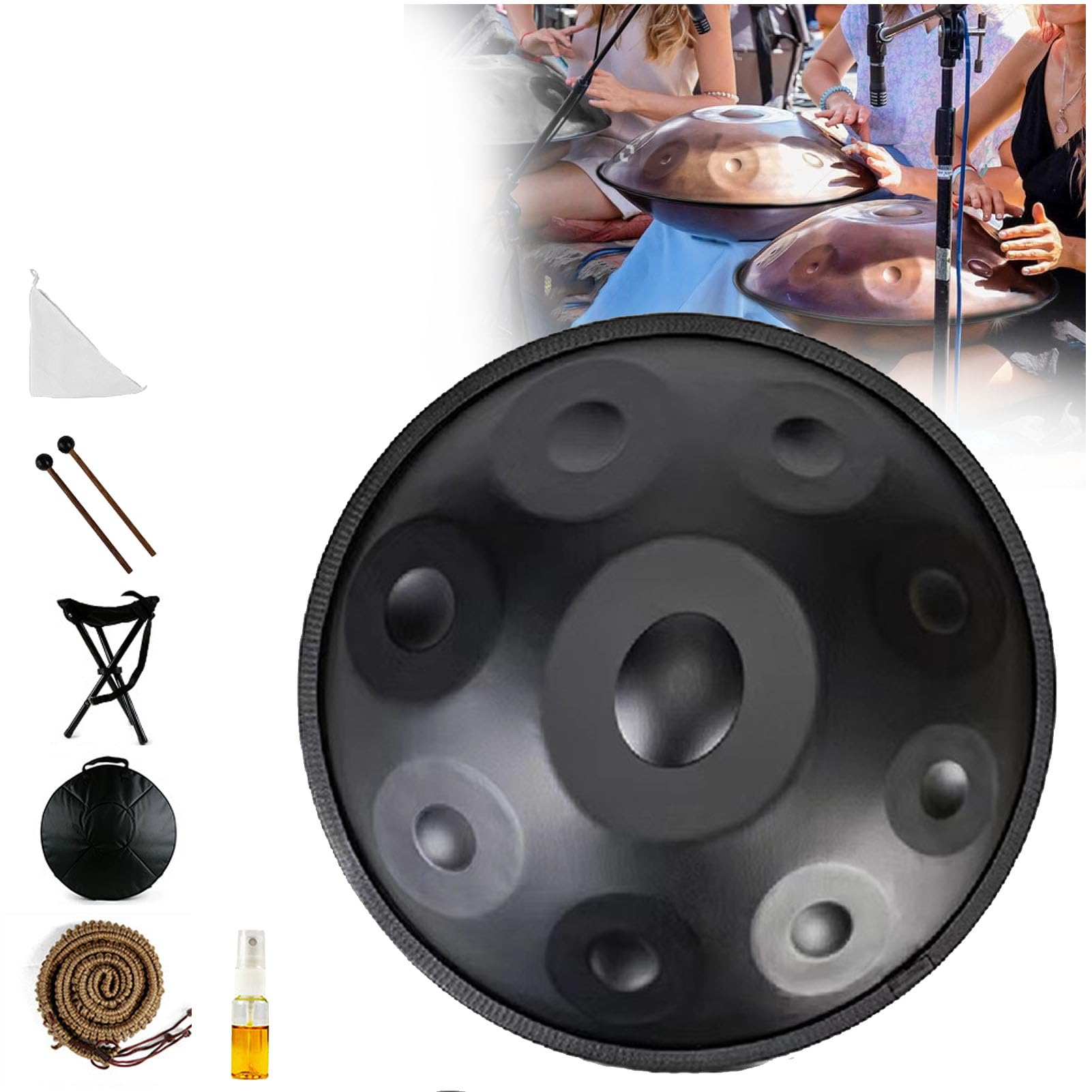 Kngiybo 9 Note Steel Hand Drum, 432HZ Handpan Steel Drums, Hand Pan In G Minor, 18 Inch Handpan Drums Instruments For With Handpan Bag, Drum Tripod, Mallet(Color:C)