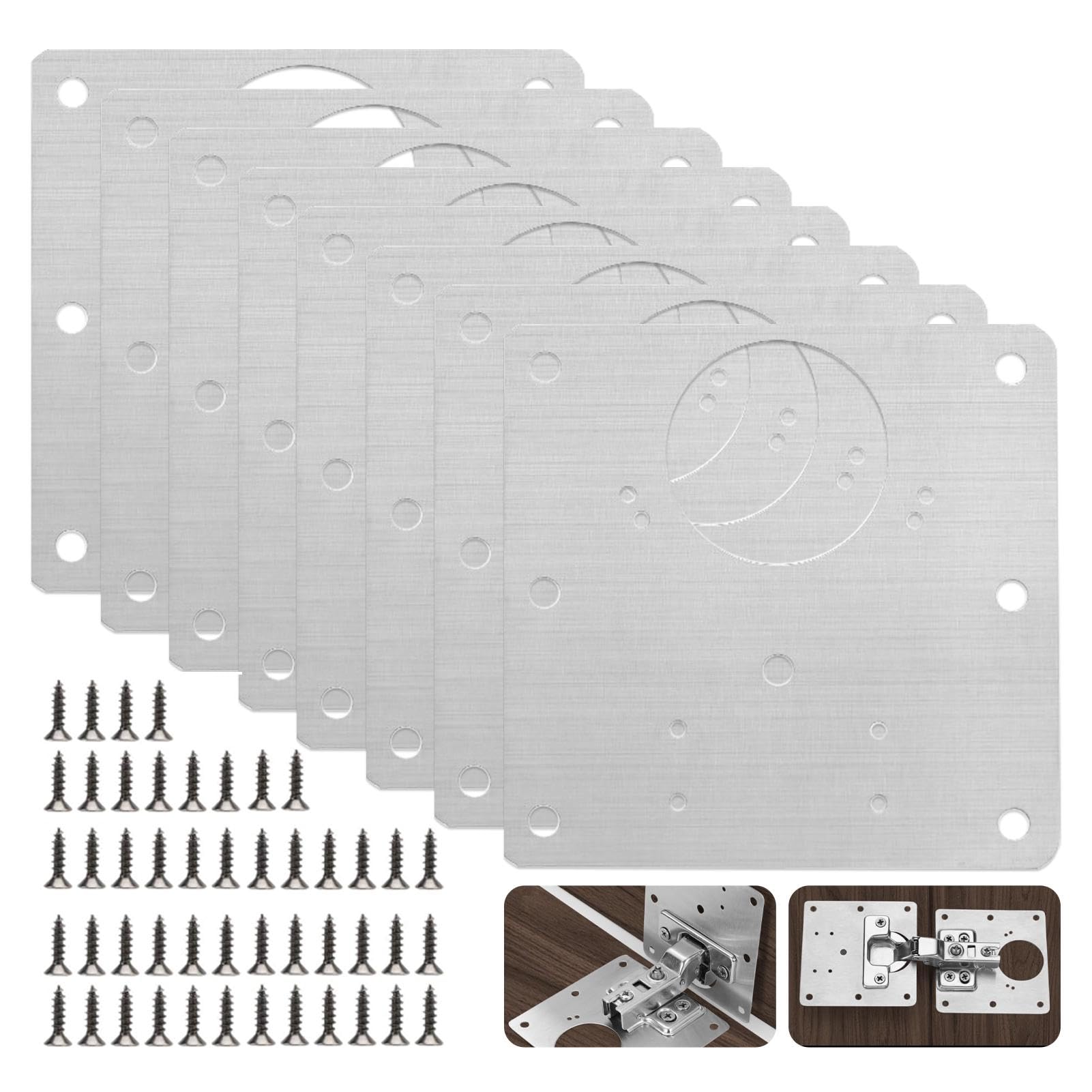 8 Pcs Hinge Repair Plates, Stainless Steel Hinge Repair Plate Kit for Door, Cabinet, Cupboard, Kitchen, Furniture, Drawer, Boxes, Window, with 48 Screws (9 x 9 cm)
