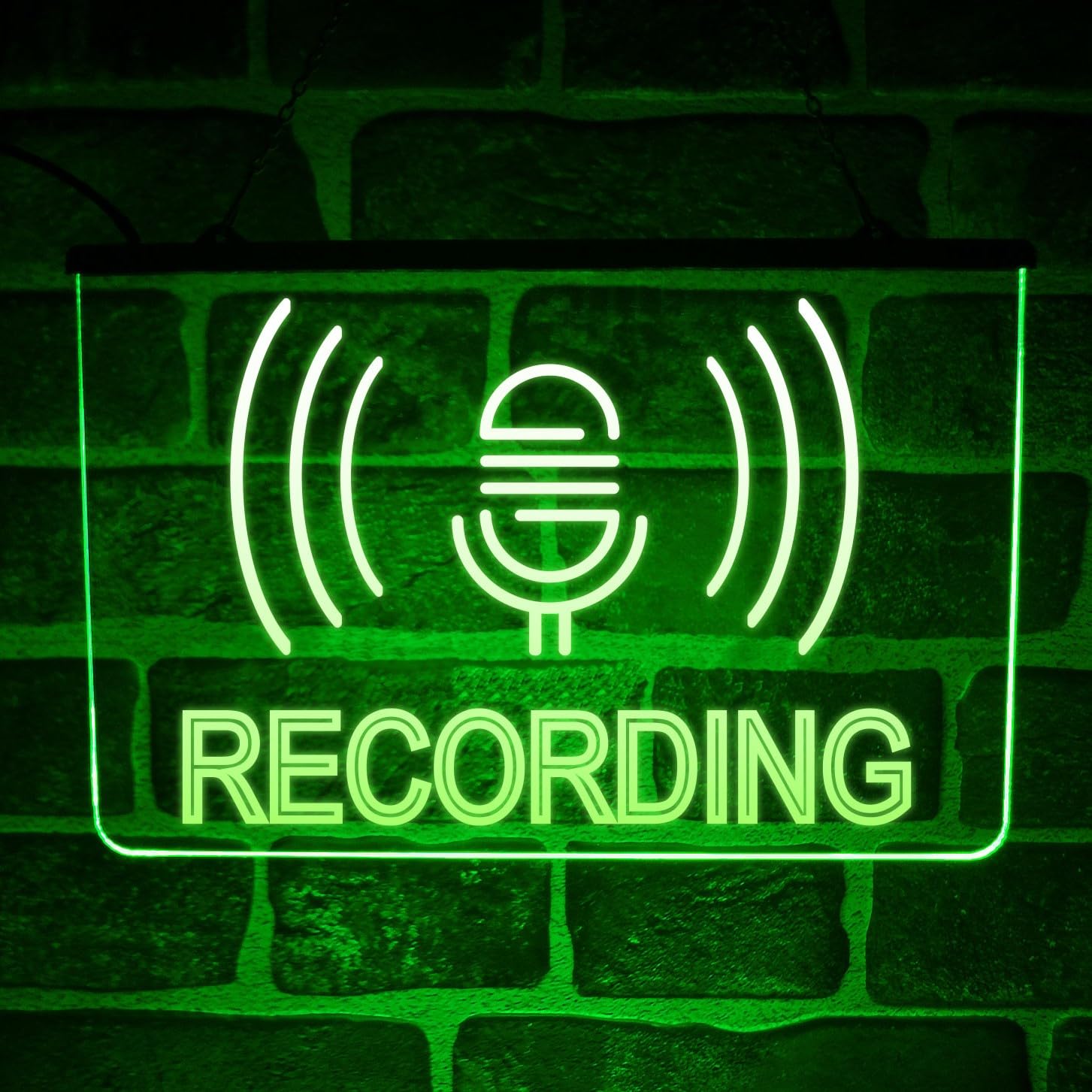 Recording On Air Neon LED Light Sign | Multicolour Hanging Wall Display for DJ Booth, Music Studio, YouTube, Podcast, Radio Room | USB Powered (Green)