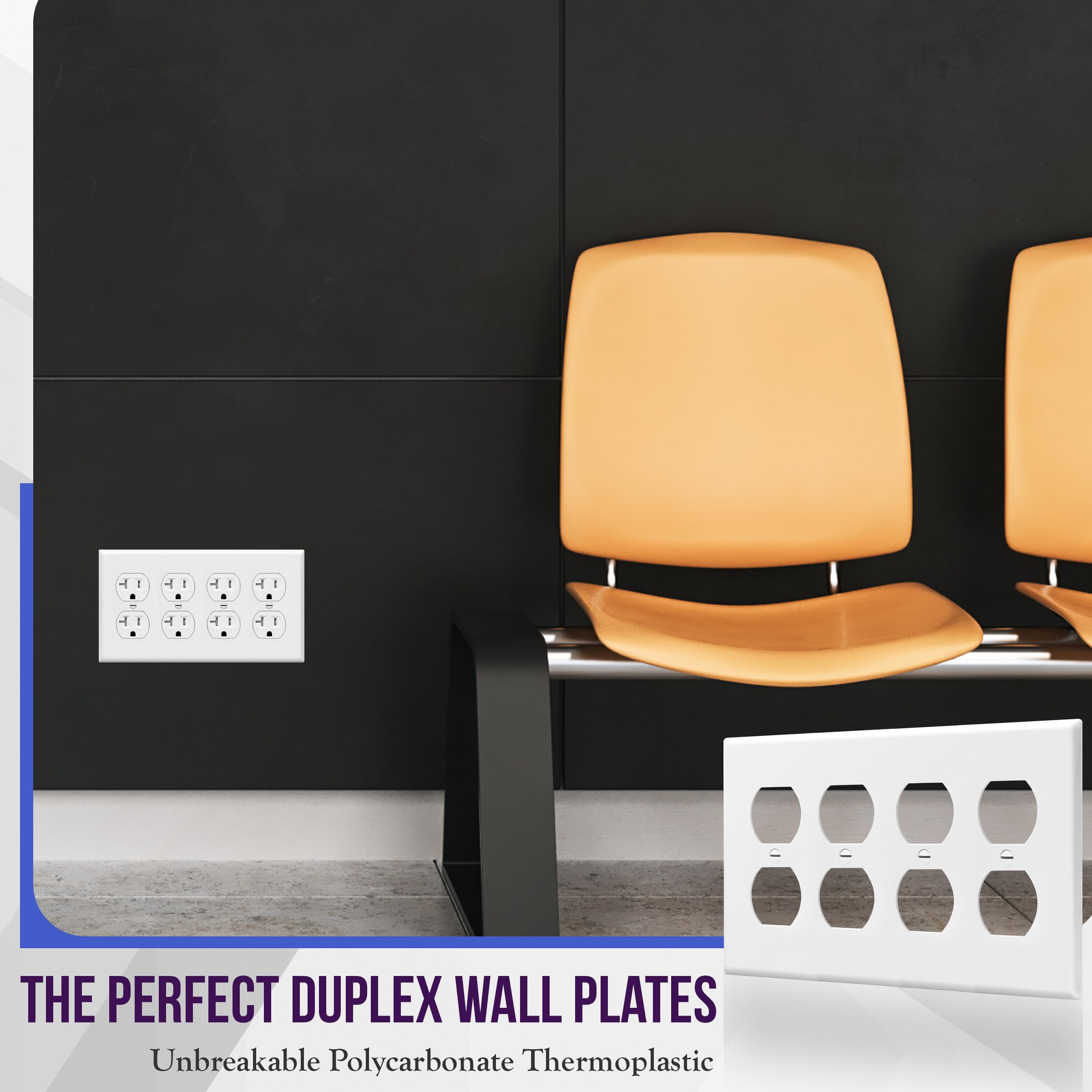 Enerlites 8824-W 4-Gang Duplex Outlet Wall Switch Plate, Standard Size, Unbreakable Polycarbonate, White, 4 Gang - Image 3