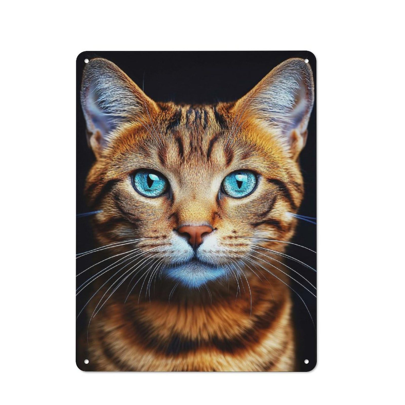 Bengal Cat Portrait with Blue Eyes Metal Wall Plaque 40x30cm, Vintage Nostalgic Wall Art for Bedroom, Office, Home Bar Or Dining Room