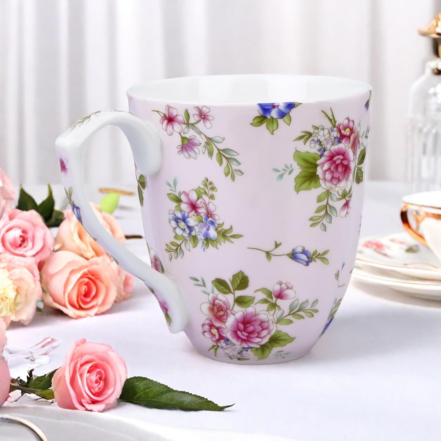 13oz Bone China Floral Mug Bone China Coffee Mugs Bone Teacup Christmas Mugs Birthday Gifts for Women Mom Friends Coworker - Image 3