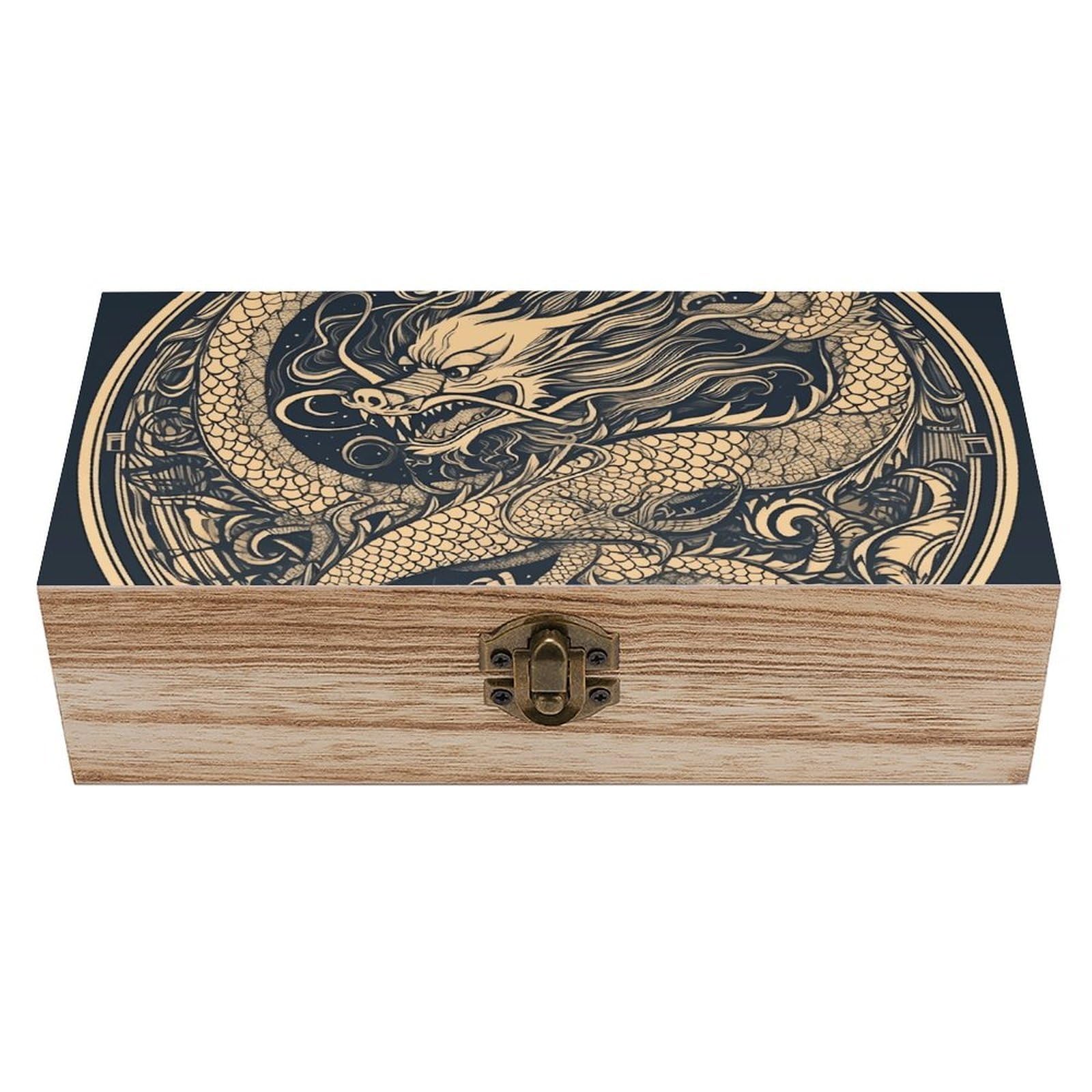 FekiLoot Brown Chinese Dragon Wooden Keepsake Box Decorative Wood Storage Organizer with Hinged Lid Large Handmade Boxes Wedding Memory Treasure Box for Jewelry Photos Stamps Crafts