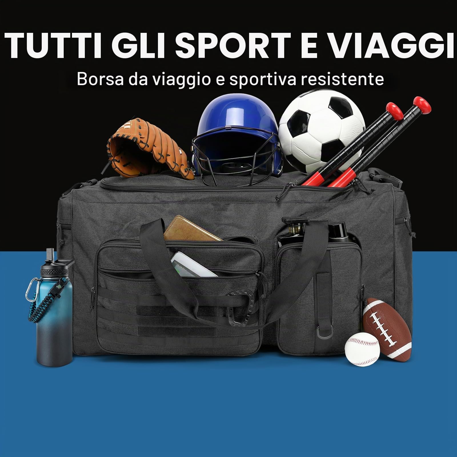 Borsone da viaggio da uomo, 120 l, resistente, da campeggio, 80 cm, extra large, borsa sportiva XL, Nero , 32'', Viaggi, campeggio, sport, palestra, allenamento, boxe, escursionismo
