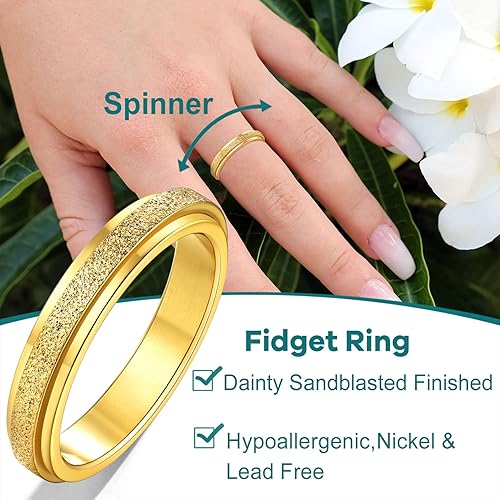 Miniatura 4 de Supcare Anillos antiestrés para mujer de 460.315 in para la ansiedad, anillo de pulgar con chorro de arena, regalo para mujeres, talla 7-14 (con