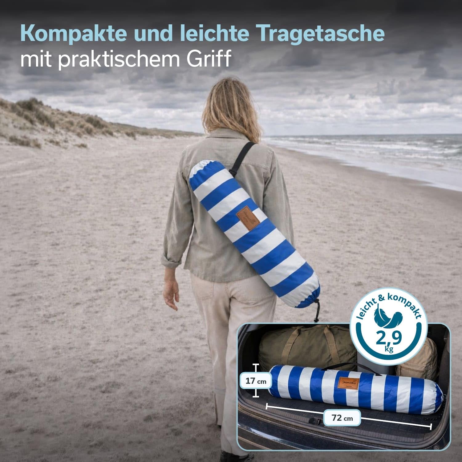 Skandika Strandmuschel Skugga Quick-Start | Strandzelt, UV-Schutz 80+, rundum verschließbar, Windschutz, Sonnenschutz, Sichtschutz, Quick-Up, Sandheringe | Strand Zelt groß für Familie, Kinder