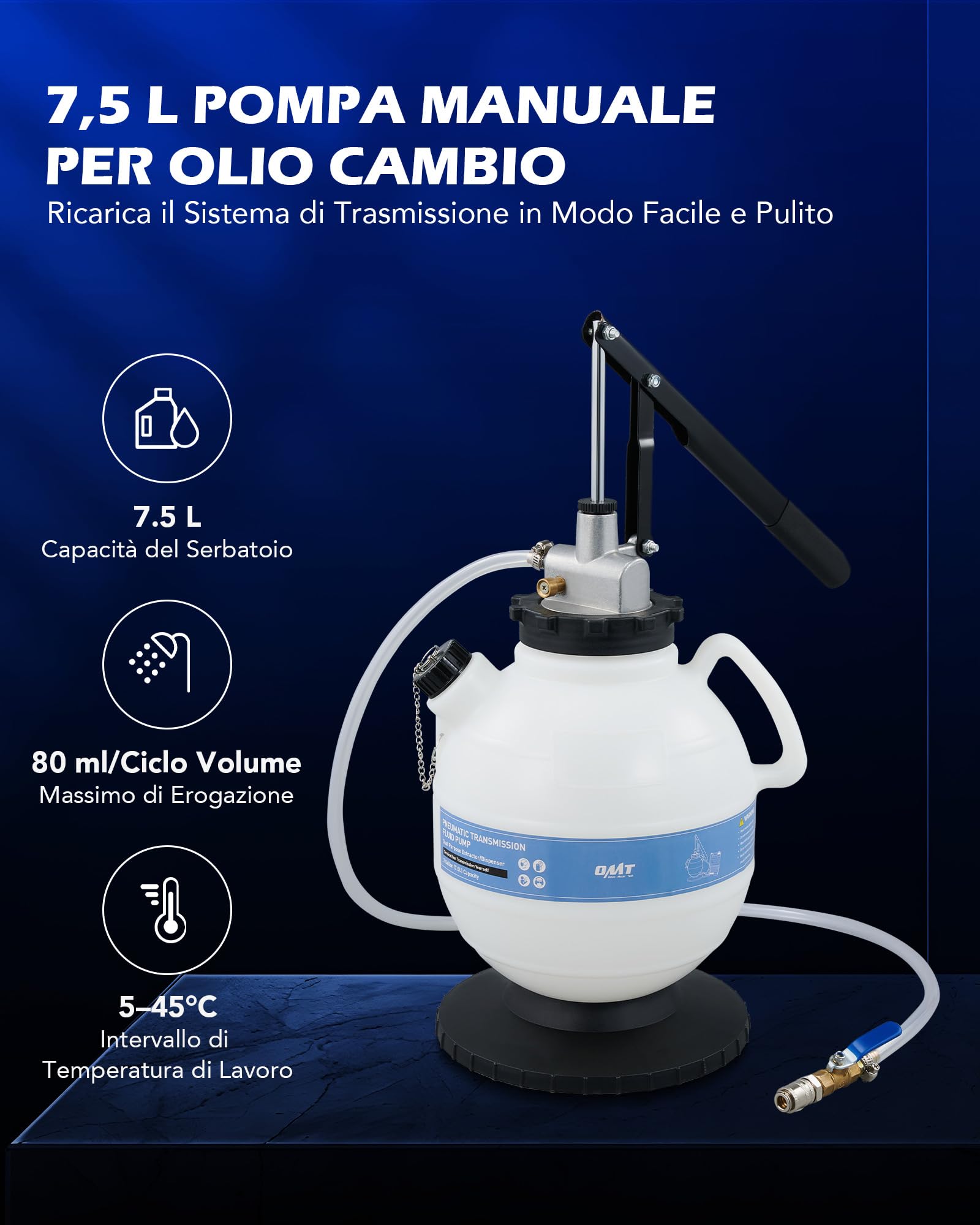 Orion Motor Tech 7.5L Pompa per Olio Cambio, Riempimento dell'Olio del Cambio, Olio Ricambio Liquido Freni per Auto Veicoli con 15 Adattatori,Pompa di Estrazione per Olio e Liquidi