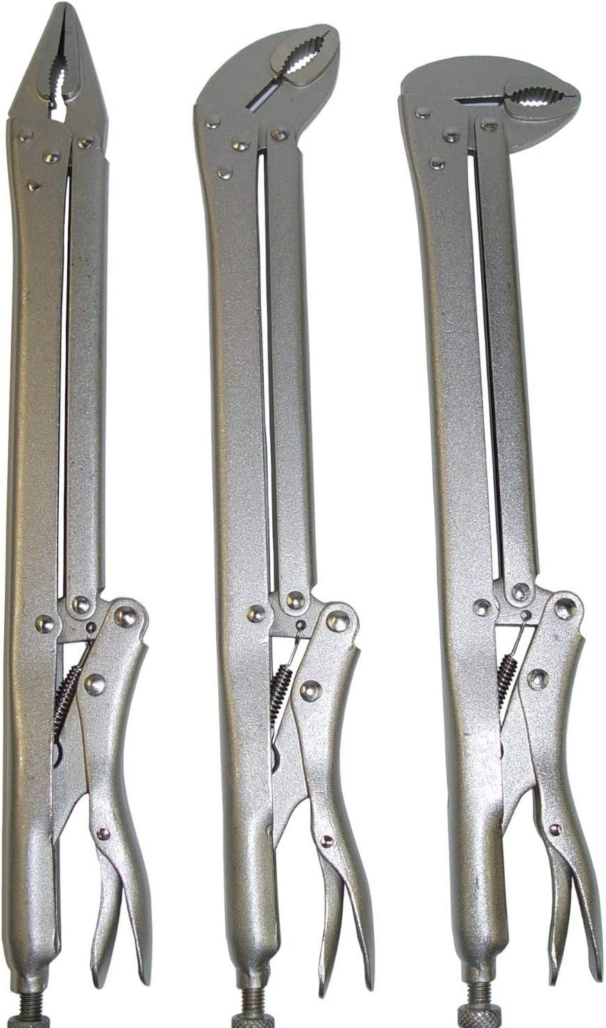 3 PC 15" EXTRA LONG LOCKING PLIERS SET w/Straight, 45 & 90 degree Bent Nose