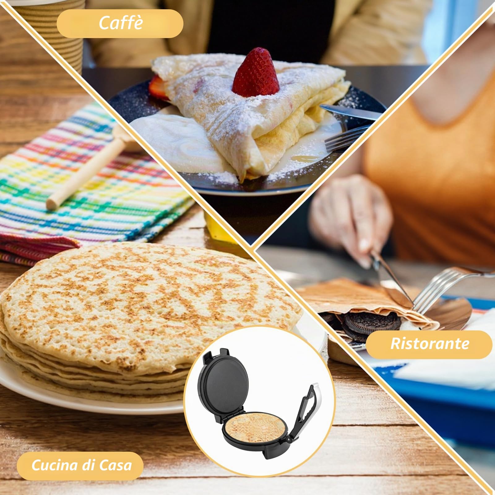 Pancakes elettrico per frittelle dolci e salate Crepe party rivestito antiaderente Frittelle ciechi burritos taccos termostato regolabile