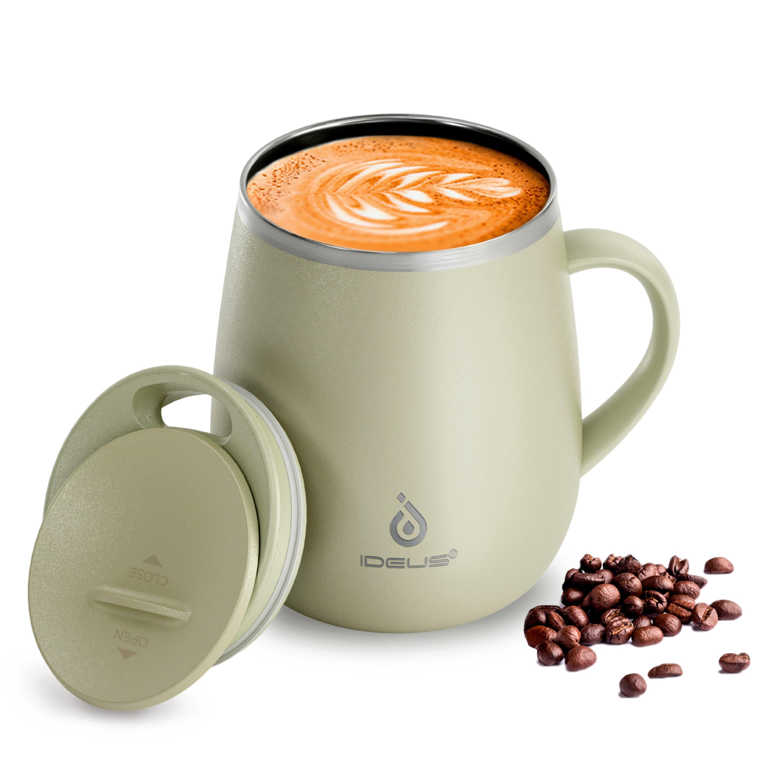 16 oz Insulated Coffee Mug with Lid and Handle (Celadon, FUJI DAWN)