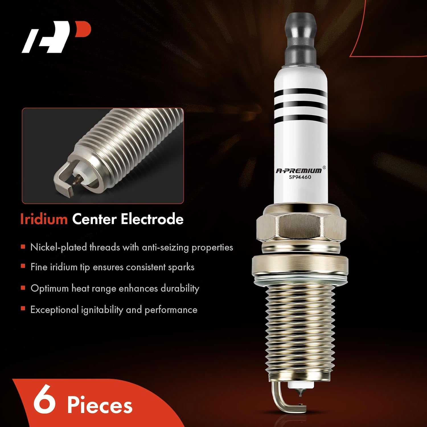 A-Premium Iridium Platinum Spark Plugs Compatible with Audi Q5 2013-2017, Q7, A6 Quattro, A7 Quattro, A8 Quattro, S4, S5, SQ5 & Porsche Cayenne, Panamera & Volkswagen Touareg, 3.0L, Pack of 6