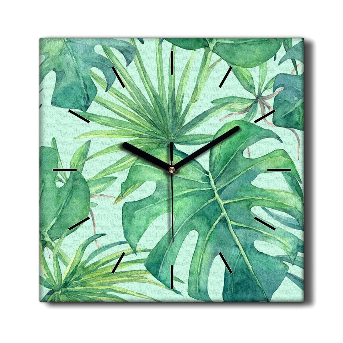 Horloge sur toile 30x30cm motif feuilles pour la décoration murale du salon