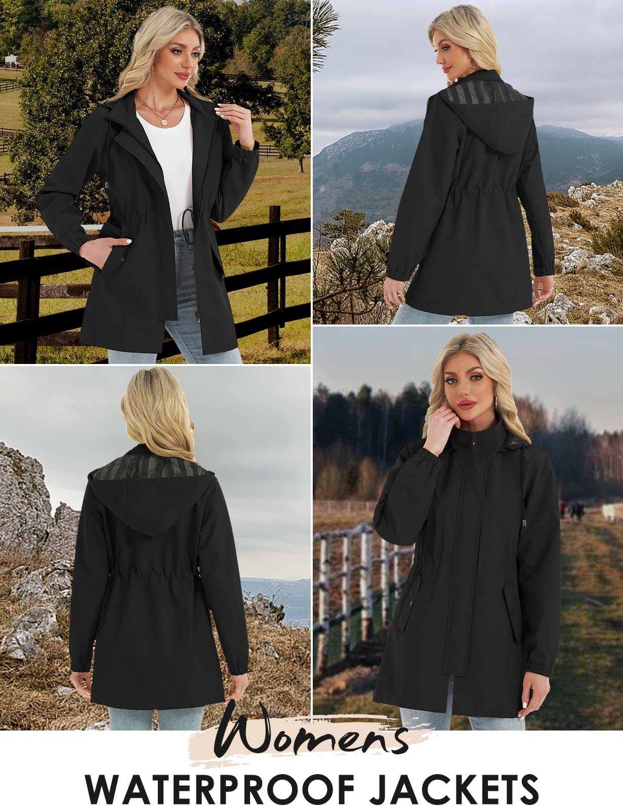 Tuopuda Damen Lange Wasserdichte Regenjacke mit Kapuze Leicht Atmungsaktive Funktionsjacke für Frauen Fahrrad Sport Outdoorjacke Windbreaker Travel Regenponcho