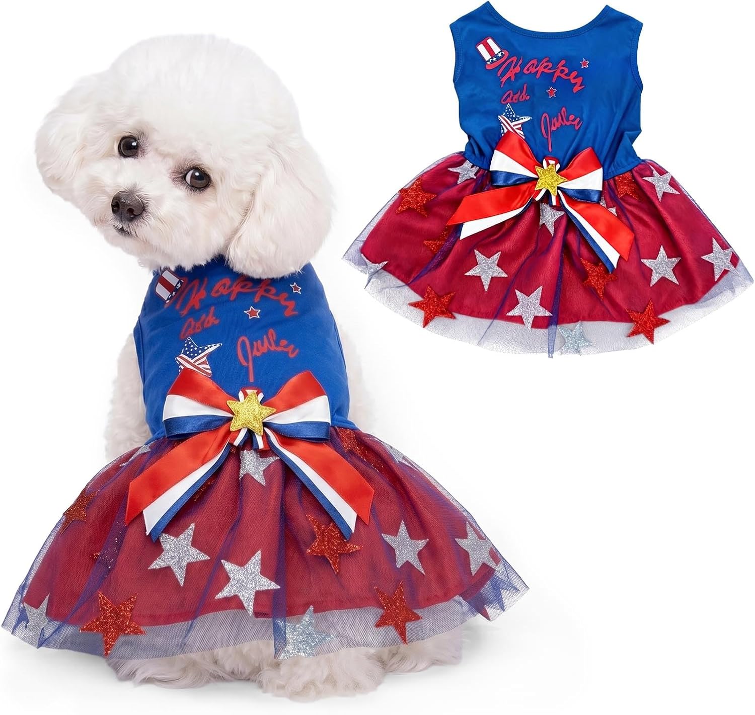 4th of July Pet Clothes for Small Dogs, 250th Independence Day Dog Dresses Stars and Stripes Patriotic Pet Doggie Apparel Stretchable Outfit, XL Size