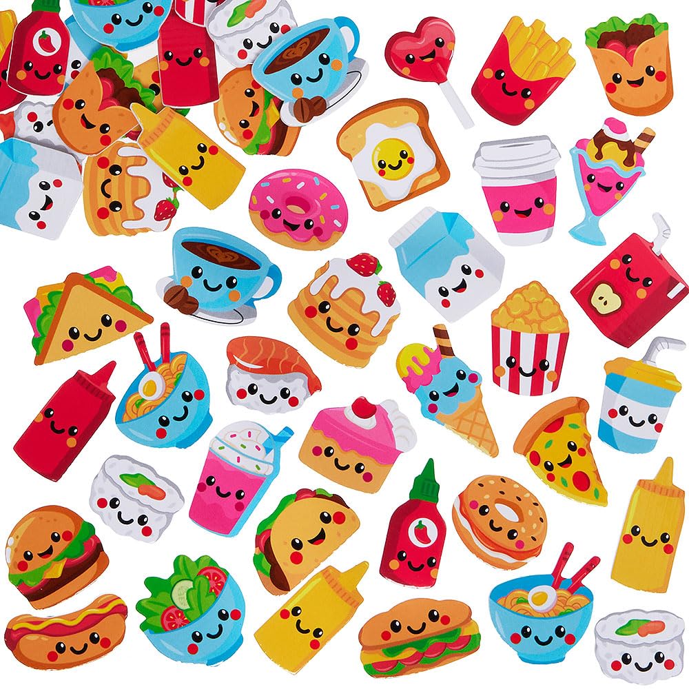 Baker Ross VC139 Fun Food Foam Stickers - Pack of 120, Assorted Food Craft Stickers