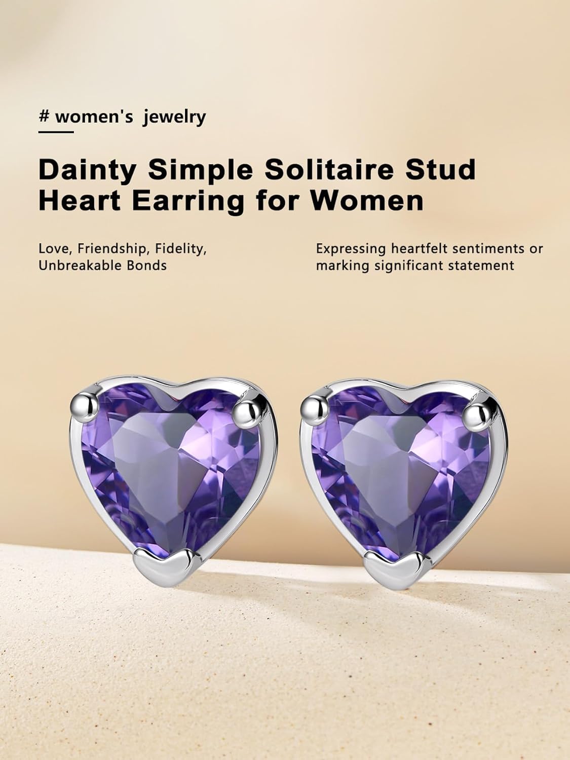 Bestyle 925 Sterling Silver 2CT Birthstone Stud Earrings for Women, Hypoallergenic Heart/Round/Square Cubic Zirconia Earrings Dainty Jewelry Gifts for Birthday,Christmas,Valentine's Day - Image 6