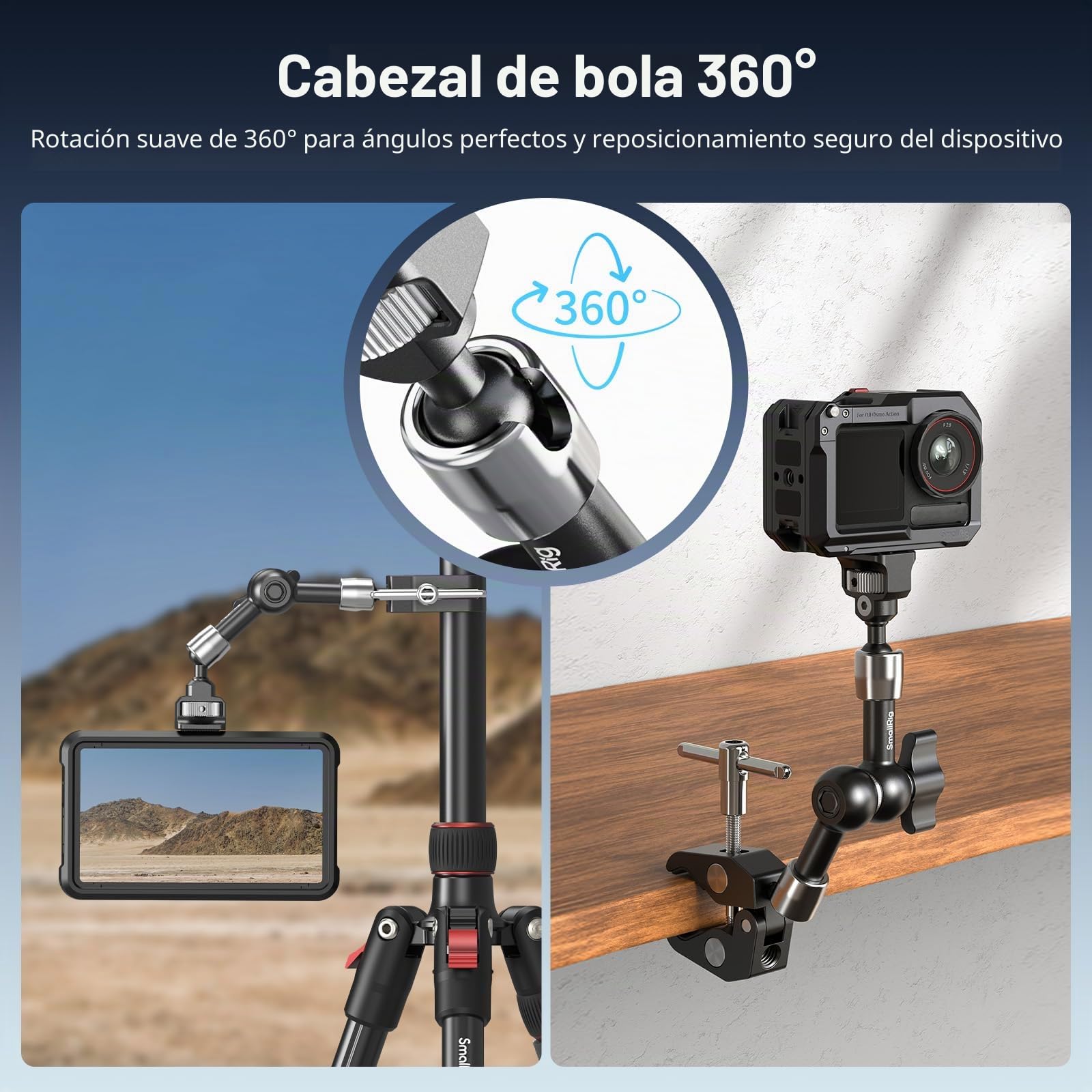 SMALLRIG Brazo mágico de 7 pulgadas con abrazadera en forma de cangrejo, brazo con tornillo de 1/4"-20 y pines retráctiles, para cámaras de acción, monitores, luces de vídeo y micrófonos - 5310