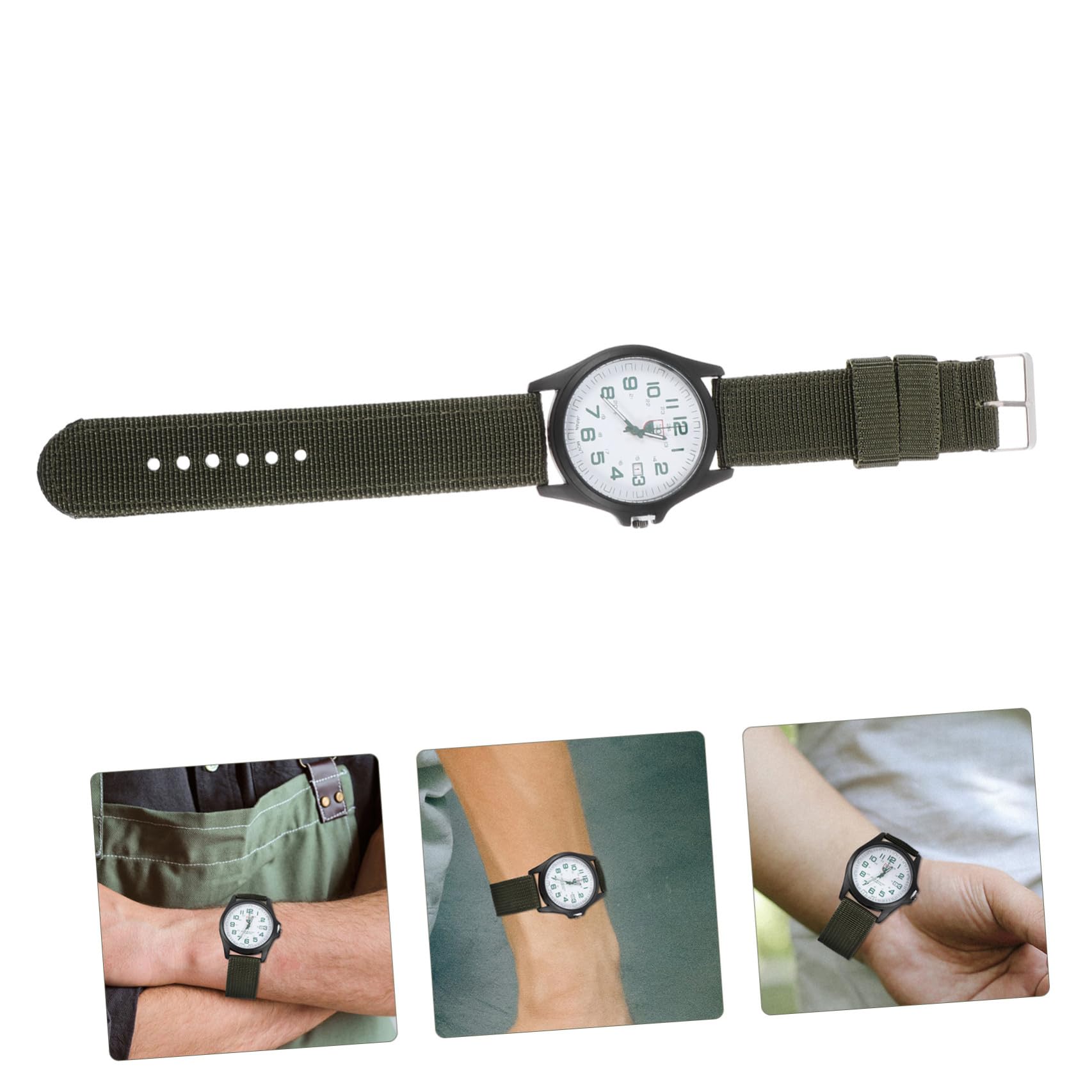 Reloj de Pulsera Calendario Integrado para Hombre de Cuarzo Correa de Nylon Tejido Verde y Diseño Deportivo Elegante para Uso Diario