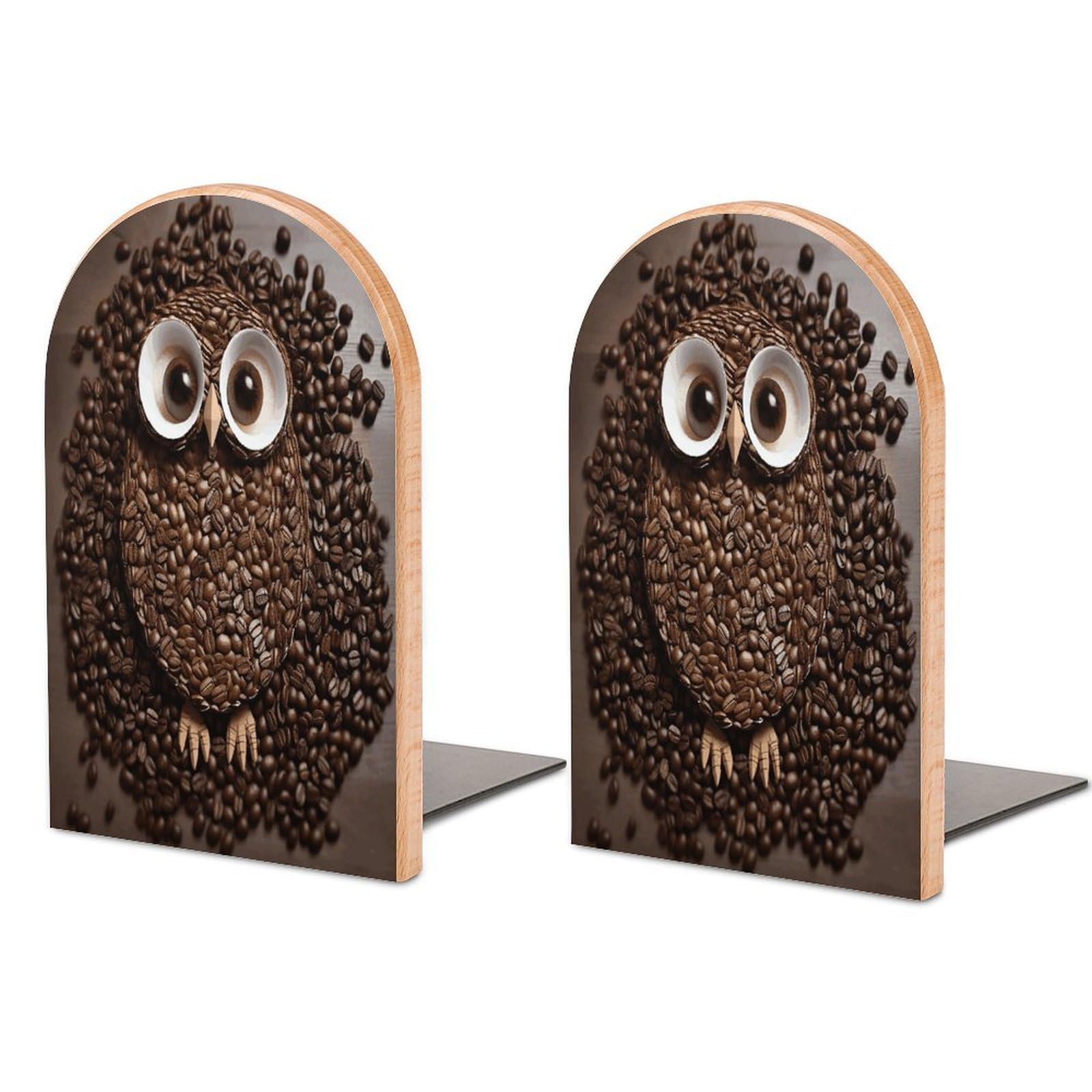 Coffee Bean Owl Bookends for Shelves Non Skid Book Stoppers Universal Economy Bookend Heavy Duty Wood Book End Decorative Book Shelf Holder for Home Office Desk 1 Pair
