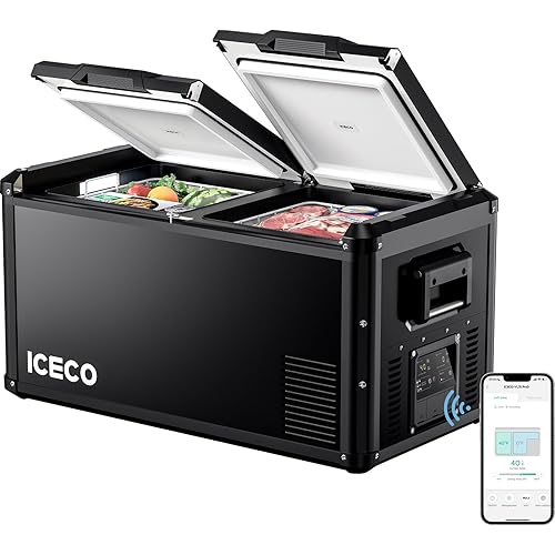 ICECO VL75 ProD Portable Refrigerator, Multi-directional Lid, Dual USB & DC 12/24V, AC 110-240V, 75L Dual Zone Steel Compact Refrigerator Powered by SECOP, 0℉ to 50℉, Home & Car Use [Upgrade]