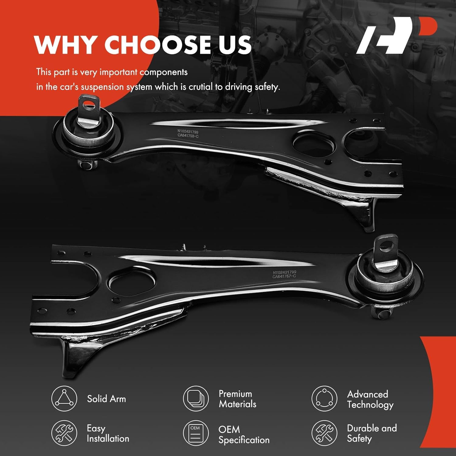 A-Premium 2 x Rear Lower Trailing Arm, with Bushing, Compatible with Hyundai Elantra 2007 2008 2009 2010 2011 2012