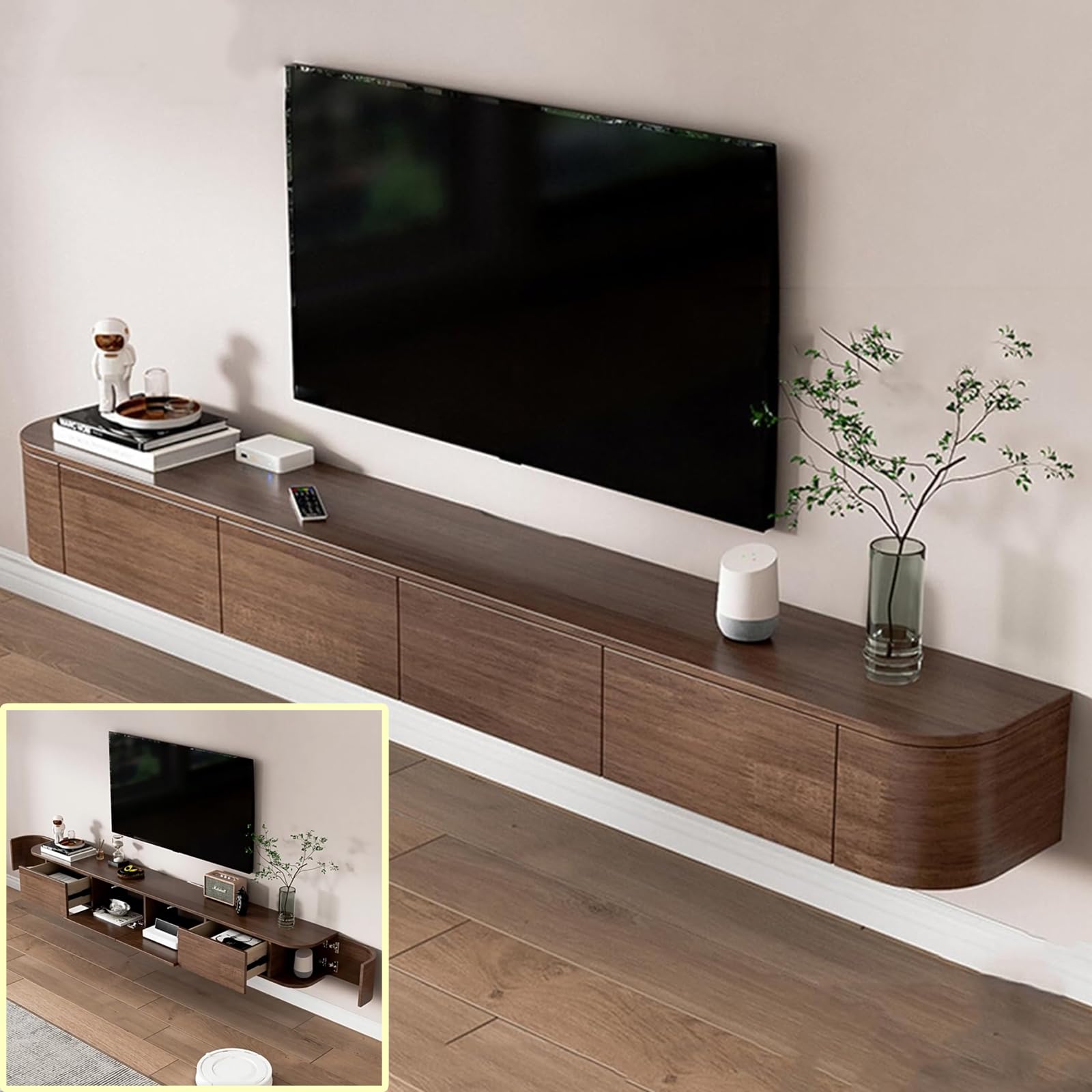 LXDXIOY Floating TV Stand Large Floating TV Shelves Wall Mounted Multi Storage Compartment TV Media Console Floating TV Cabinet Bench Under TV Large