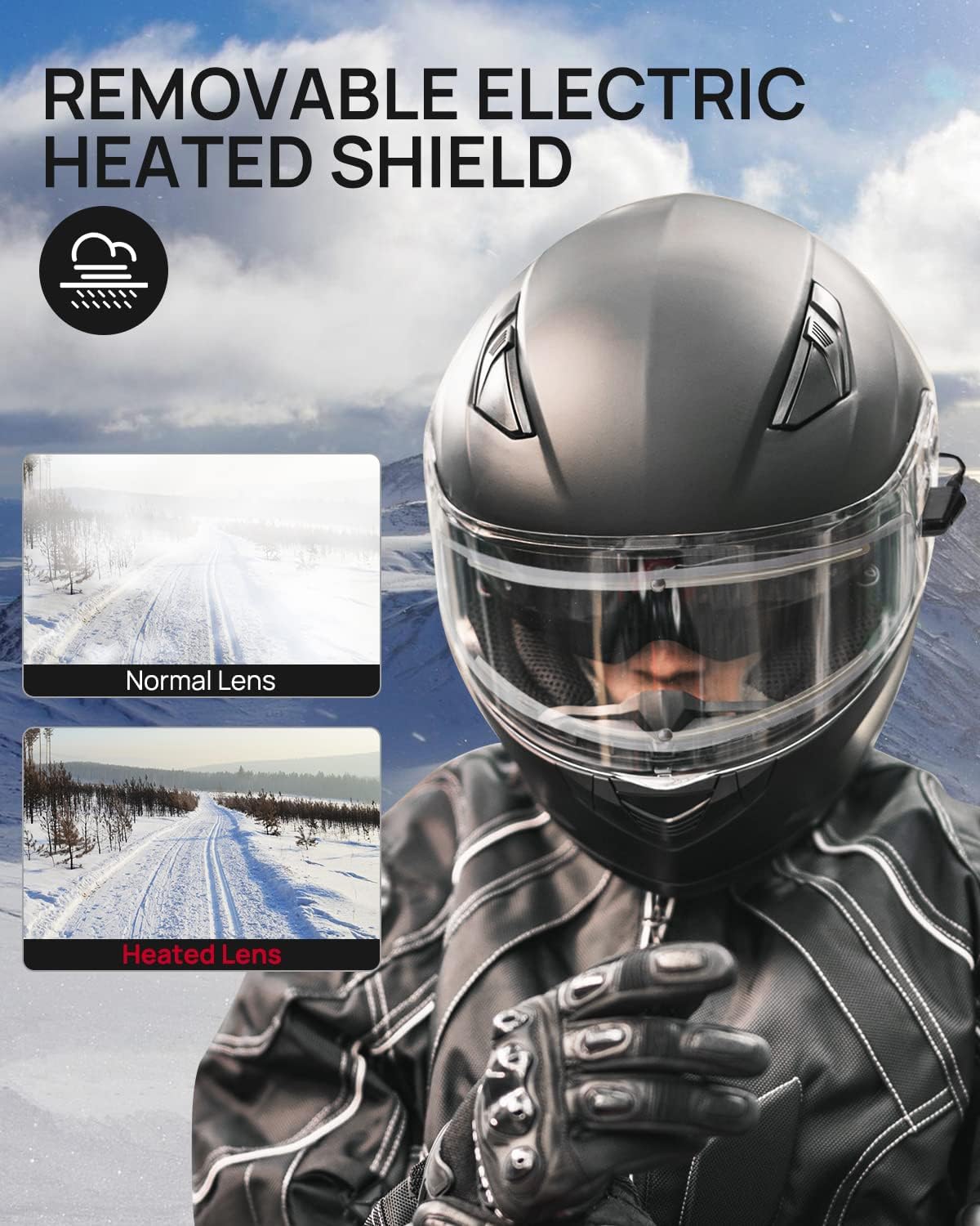 ILM Snowmobile Motorcycle Helmets Full Face with Anti-Fog Pinlock for Cascos para Motos Mens Women Heated Shield Optional DOT Model-129(Matte Black, M) - Image 2