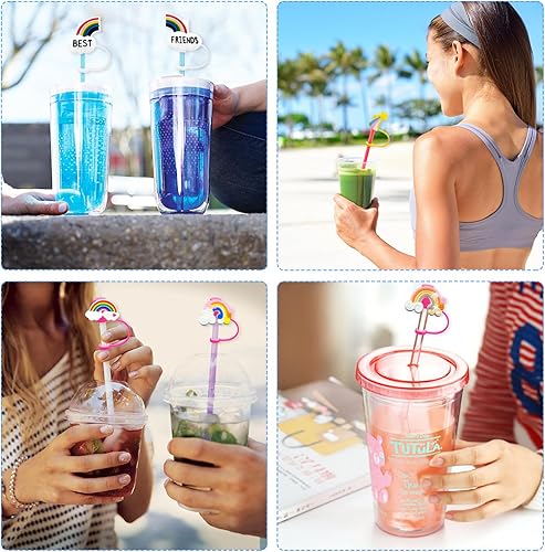 Miniatura 7 de Tapas de popote de silicona para vasos con asa, protector de tapones a prueba de polvo, reutilizables y portátiles, tapas para popotes (tapa de