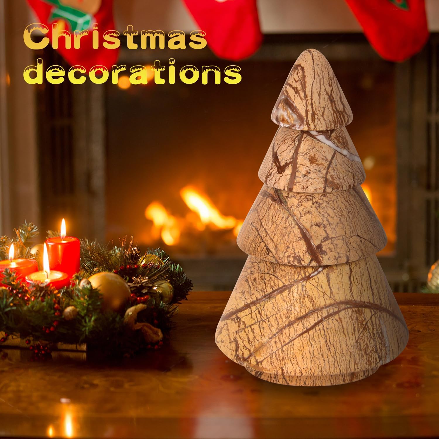 Marble Christmas Tree Candle Holders 3 in 1 Convertible Taper Candlestick Pillar Tea Light Candle Holders (Rainforest Brown, 1)