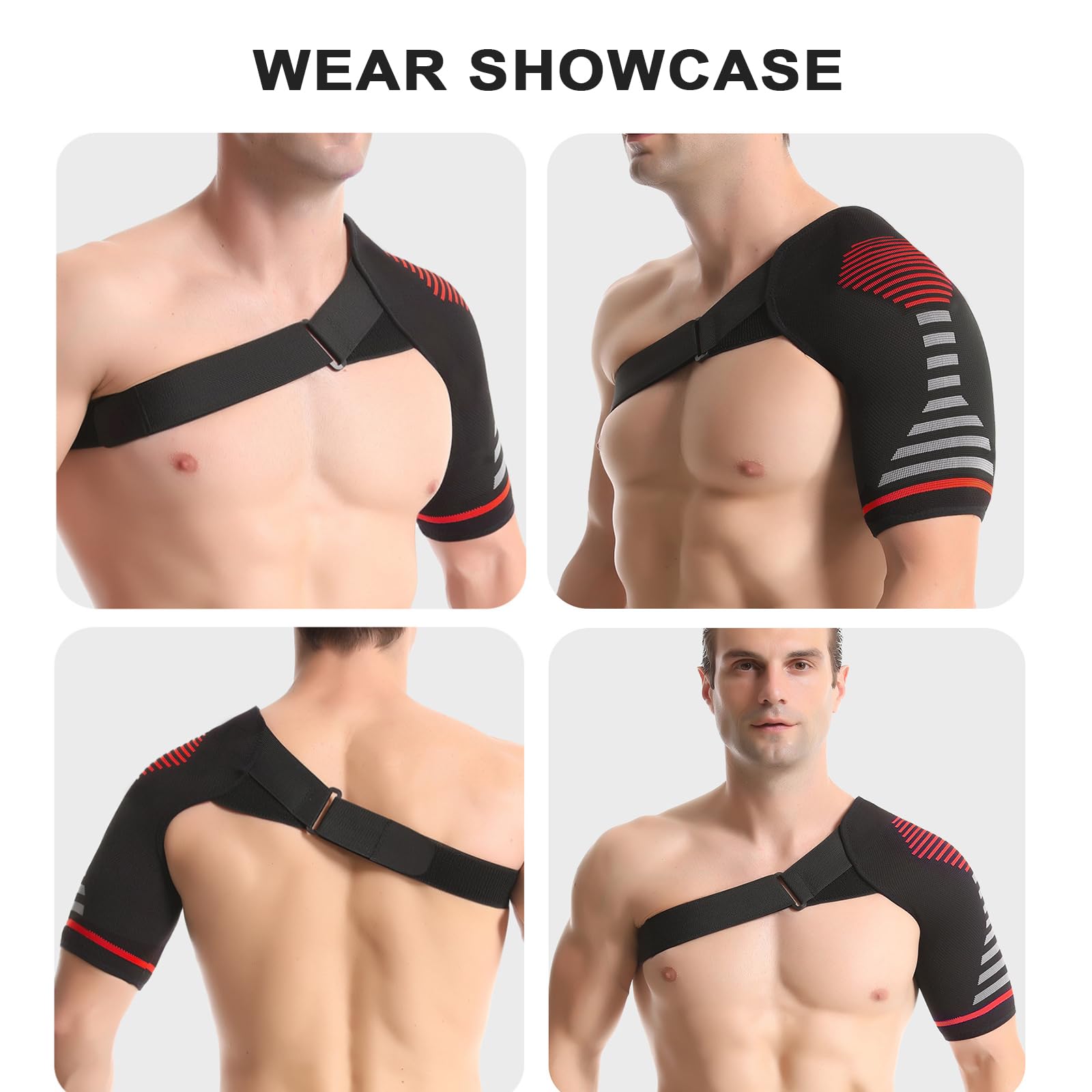 Jorun Tutore per spalla per uomini e donne, manica a compressione regolabile per alleviare dolori, lussazioni articolari, lesioni (rosso, S/M)