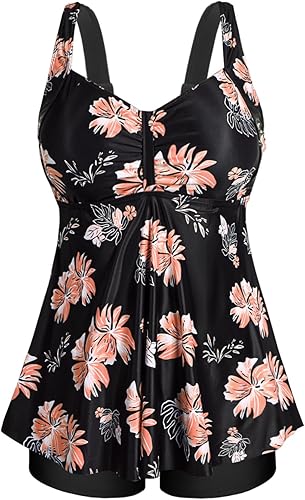 Aqua Eve Traje de baño tankini de dos piezas para mujer, talla grande, con pantalones cortos, control de abdomen, traje de baño fluido