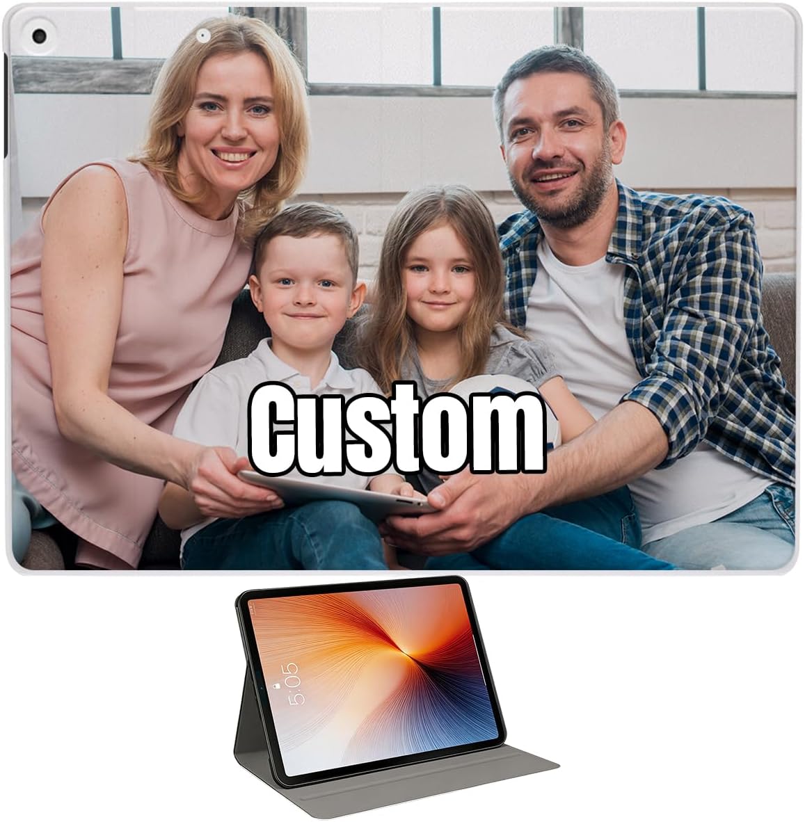 Custom Case for iPad 9th / 8th / 7th Generation 10.2 inch (2021/2020/2019), Personalized Customized Picture Logo Text Name PU Leather Tablet Cover, Premium Folio Flip Stand Case, Auto Wake/Sleep