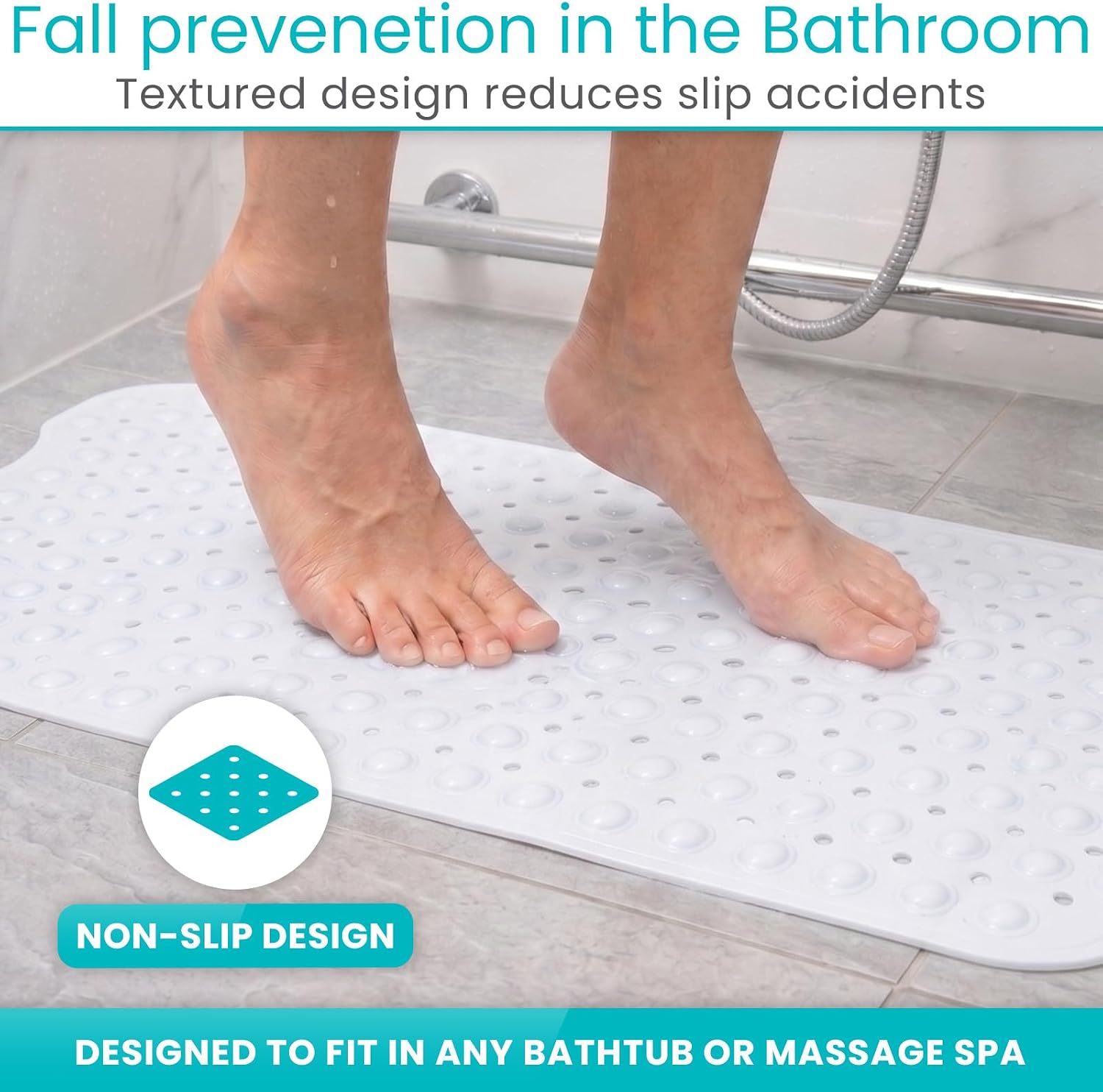 Vive Bathtub Mat for Bath & Shower Floors - Anti Non Slip Suction Rubber Skid Pad for Tub, Bathroom, Elderly, Kids - Eco-Friendly, Resistant Strong, Textured Rectangle Grip - Machine Washable (Clear)