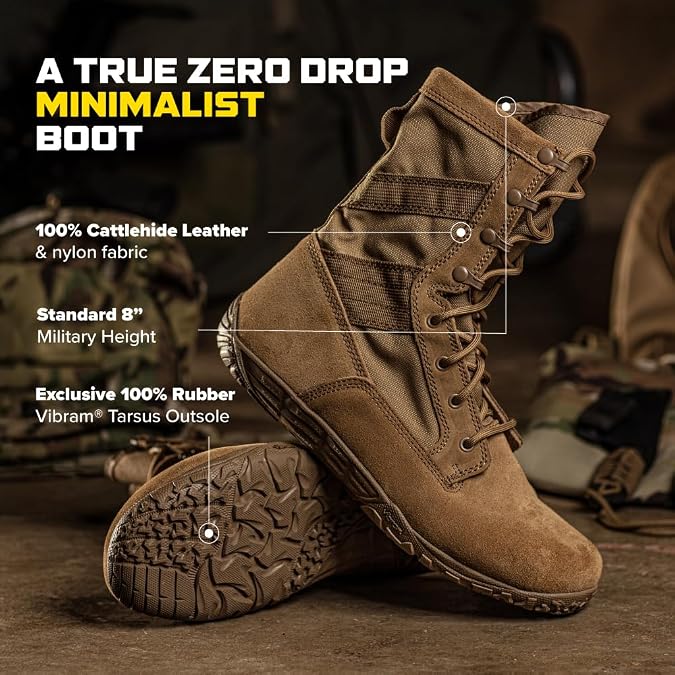 Belleville Mini-Mil TR105 Tactical Boots for Men - Zero Drop Boots - Slip-Resistant Military Footwear - Breathable Desert Style - Full-Grain Cattlehide Leather - Soft-Toe Design - Coyote - 13 Wide